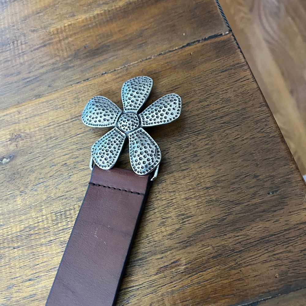 Silpada brown Leather Belt with Silver Floral Buckle